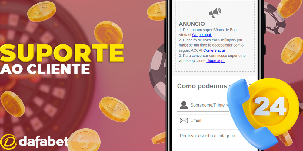 Suporte ao cliente no aplicativo móvel da Dafabet Brasil